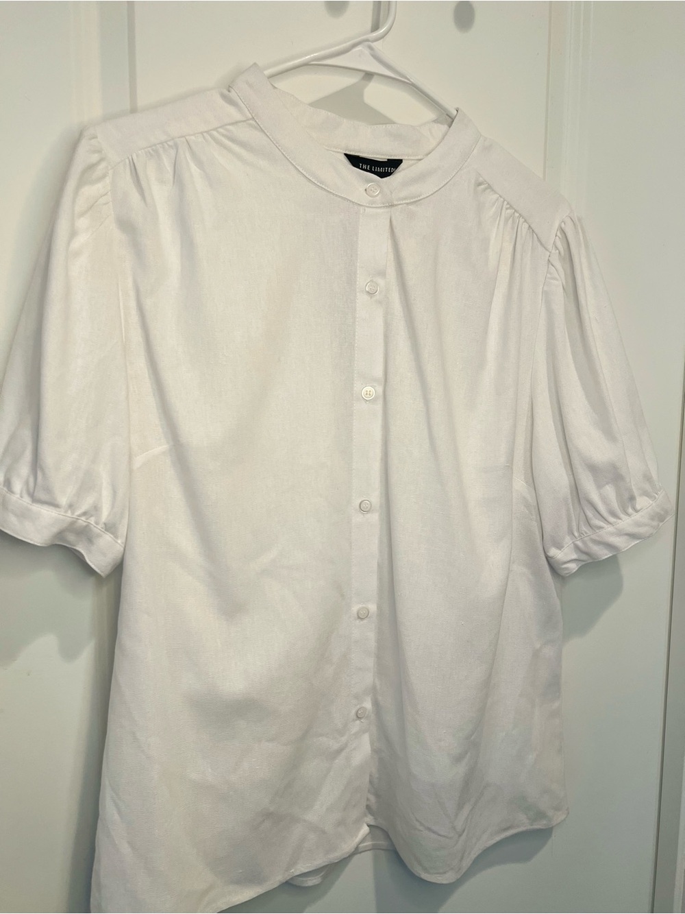 Belk — The Limited White Band-Collar Button Down Puff Sleeve Blouse
